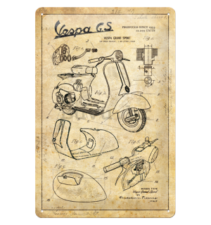 Metalna tabla: Vespa GS (Parts Sketches) - 30x20 cm