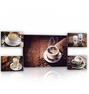 Slika na platnu: Coffee break - set 1kom 70x50 cm i 4kom 32,4x22,8 cm