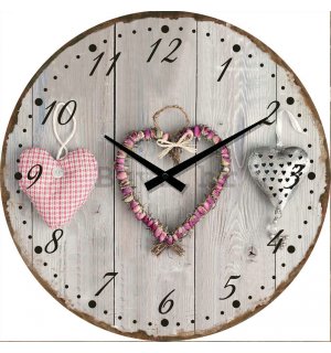 Zidni stakleni sat: Ručno rađena srca - 34 cm