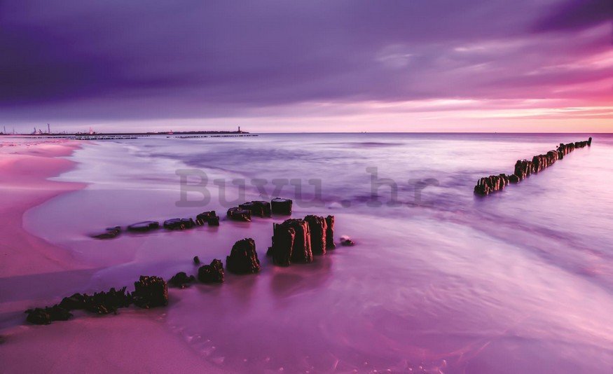 Foto tapeta: Ljubičasti zalazak sunca na plaži - 184x254 cm