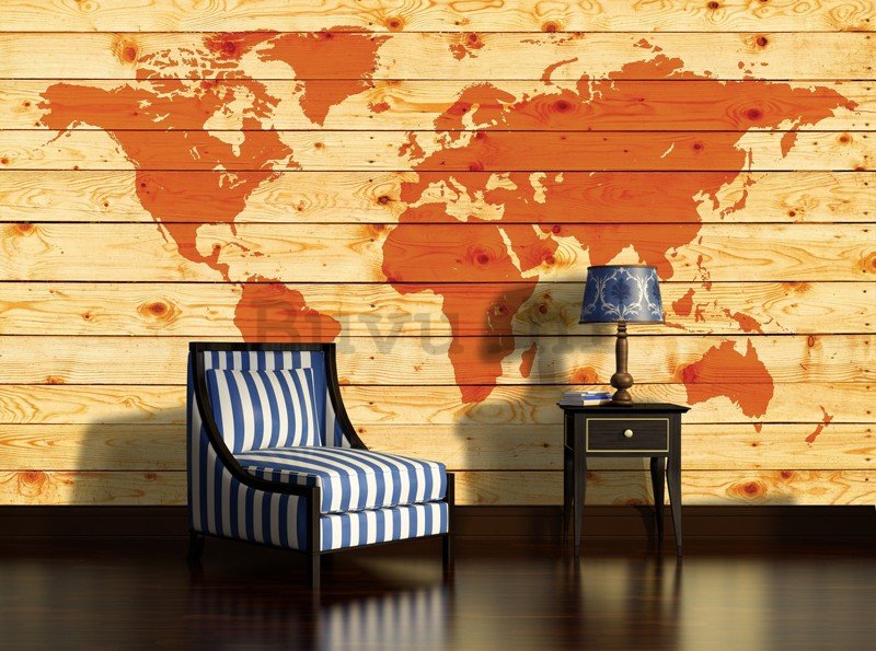 Foto tapeta: Drvena karta svijeta - 184x254 cm