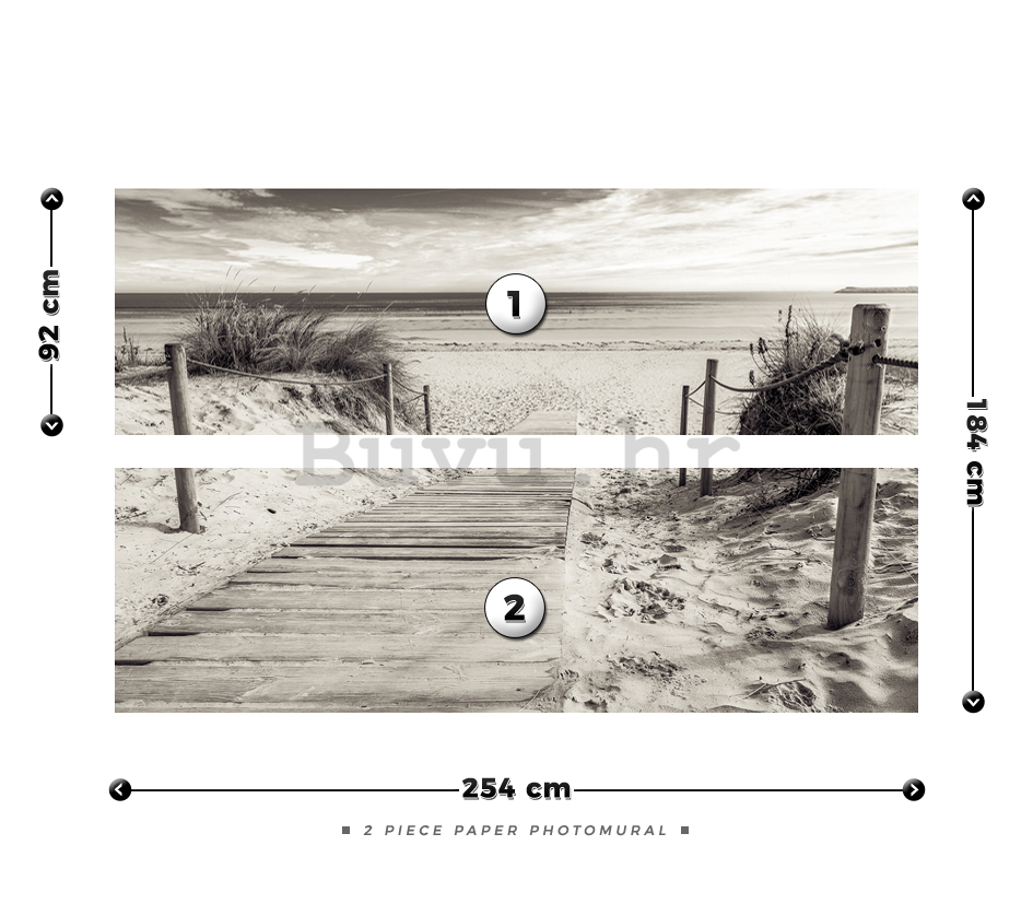 Foto tapeta: Plaža (crno-bijela) - 184x254 cm
