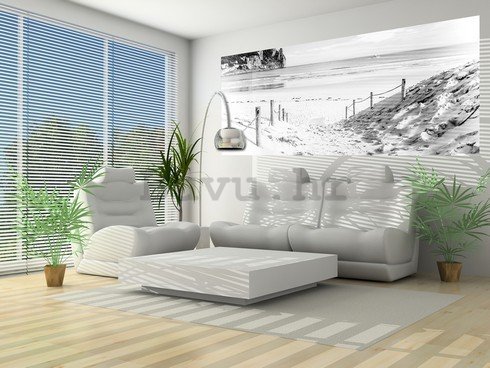 Foto tapeta: Pješčana plaža (crno-bijela) - 104x250 cm