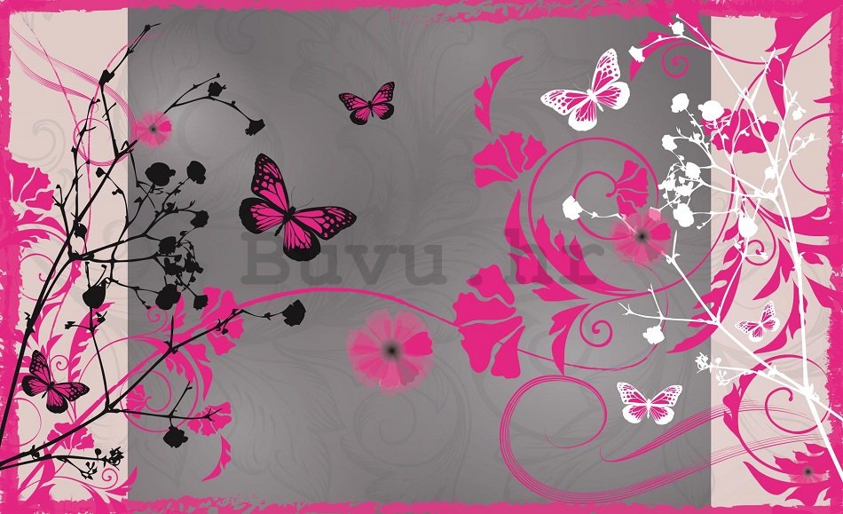 Foto tapeta: Apstraktno cvijeće i leptiri - 254x368 cm