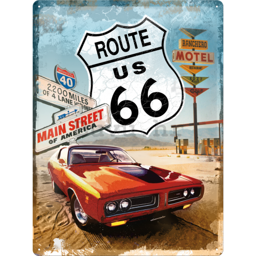 Metalna tabla - Route 66 (crveni auto)