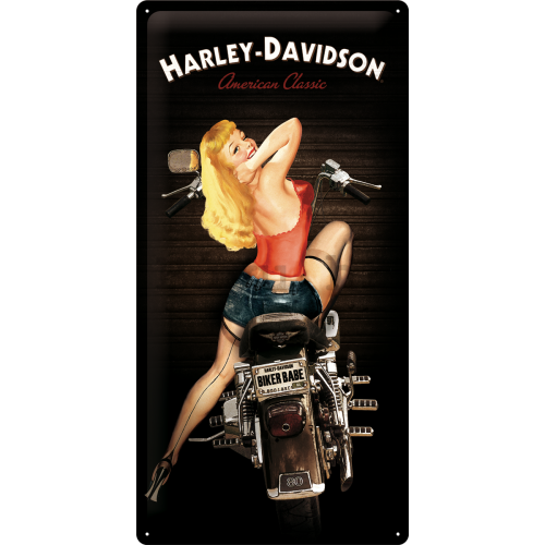 Metalna tabla: Harley-Davidson (Biker Babe) - 50x25 cm