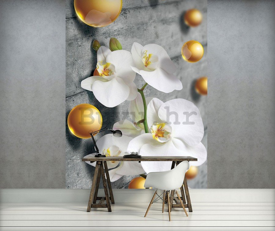 Foto tapeta: Orhideja i žute kuglice - 254x184 cm