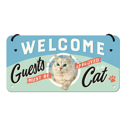 Metalna viseća tabla: Welcome Guests Cat - 10x20 cm