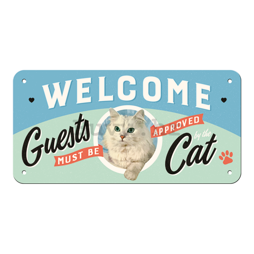 Metalna viseća tabla: Welcome Guests Cat - 10x20 cm