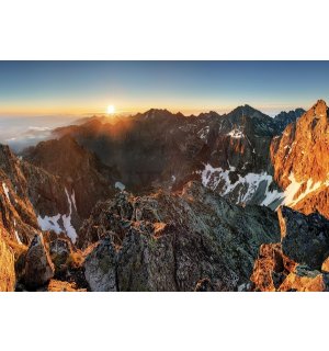 Foto tapeta Vlies: Zalazak sunca u planinama - 184x254 cm