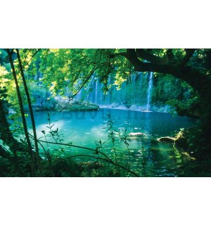 Foto tapeta Vlies: Jezero i vodopad - 254x368 cm