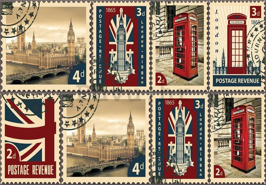 Foto tapeta: Poštanske marke Velika Britanija - 184x254 cm