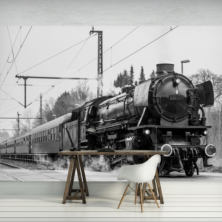 Foto tapeta: Parna lokomotiva (crno-bijela) - 184x254 cm