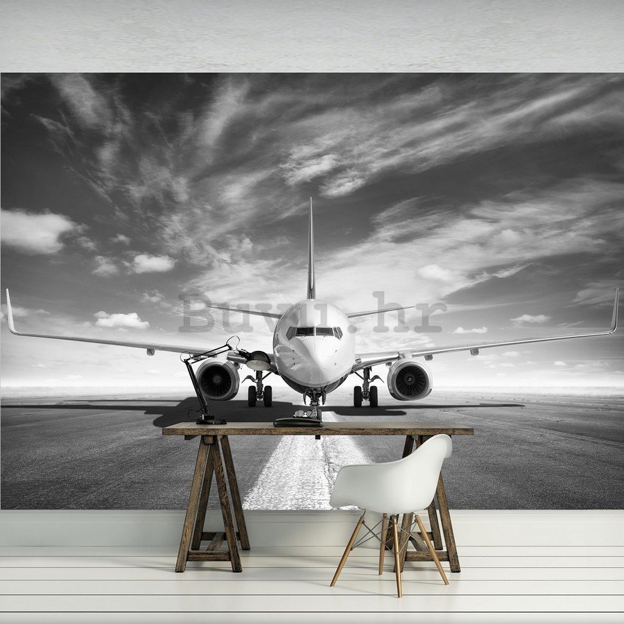 Foto tapeta: Mlazni zrakoplov (crno-bijeli) - 254x368 cm