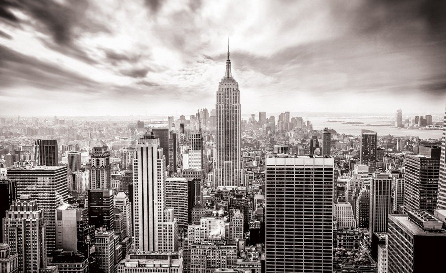Foto tapeta Vlies: Pogled na New York (crno-bijela) - 254x368 cm