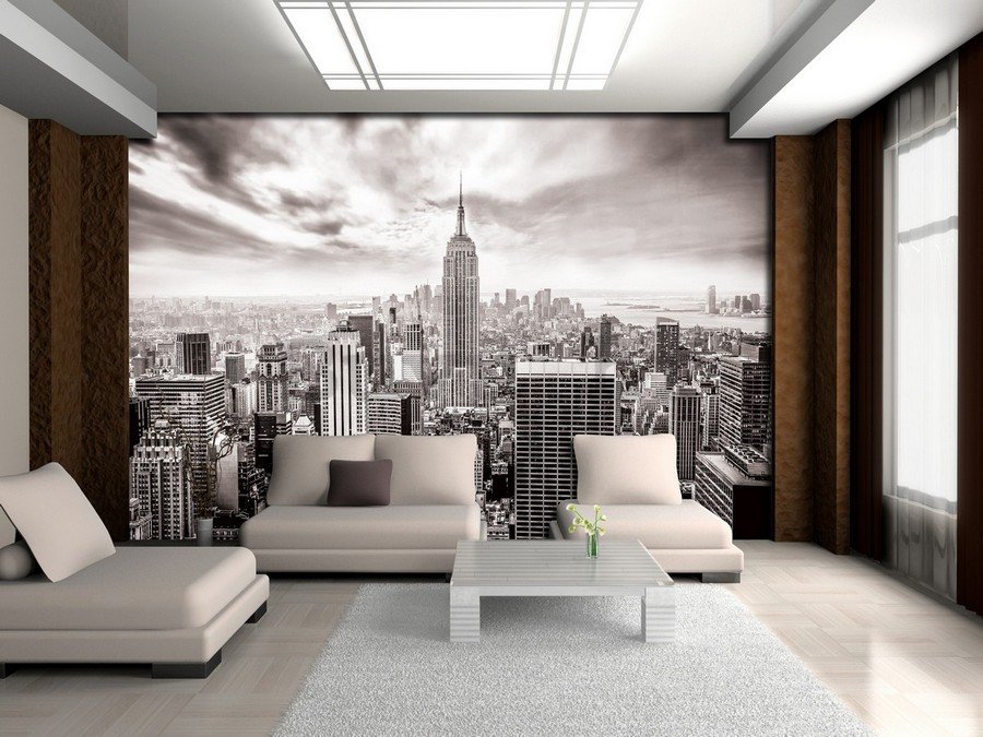 Foto tapeta Vlies: Pogled na New York (crno-bijela) - 254x368 cm
