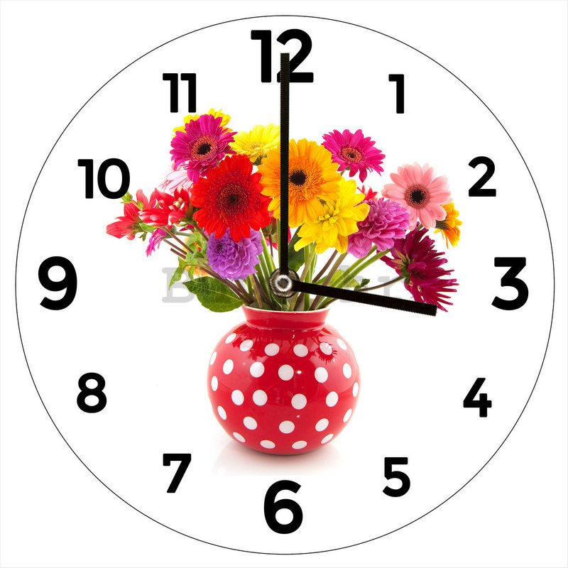 Zidni stakleni sat: Cvijeće - 34 cm