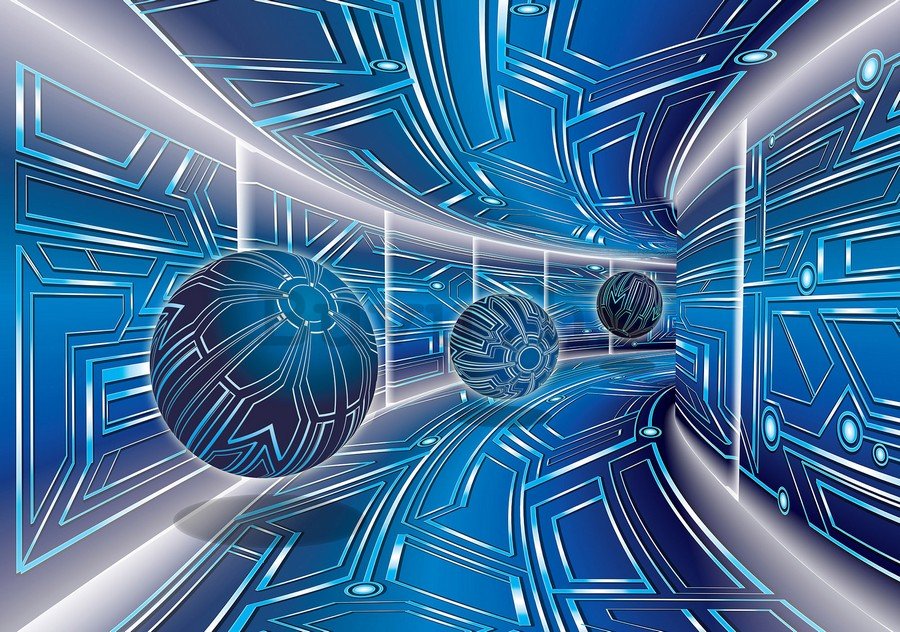Foto tapeta: 3D Scifi tunel (plava) - 184x254 cm