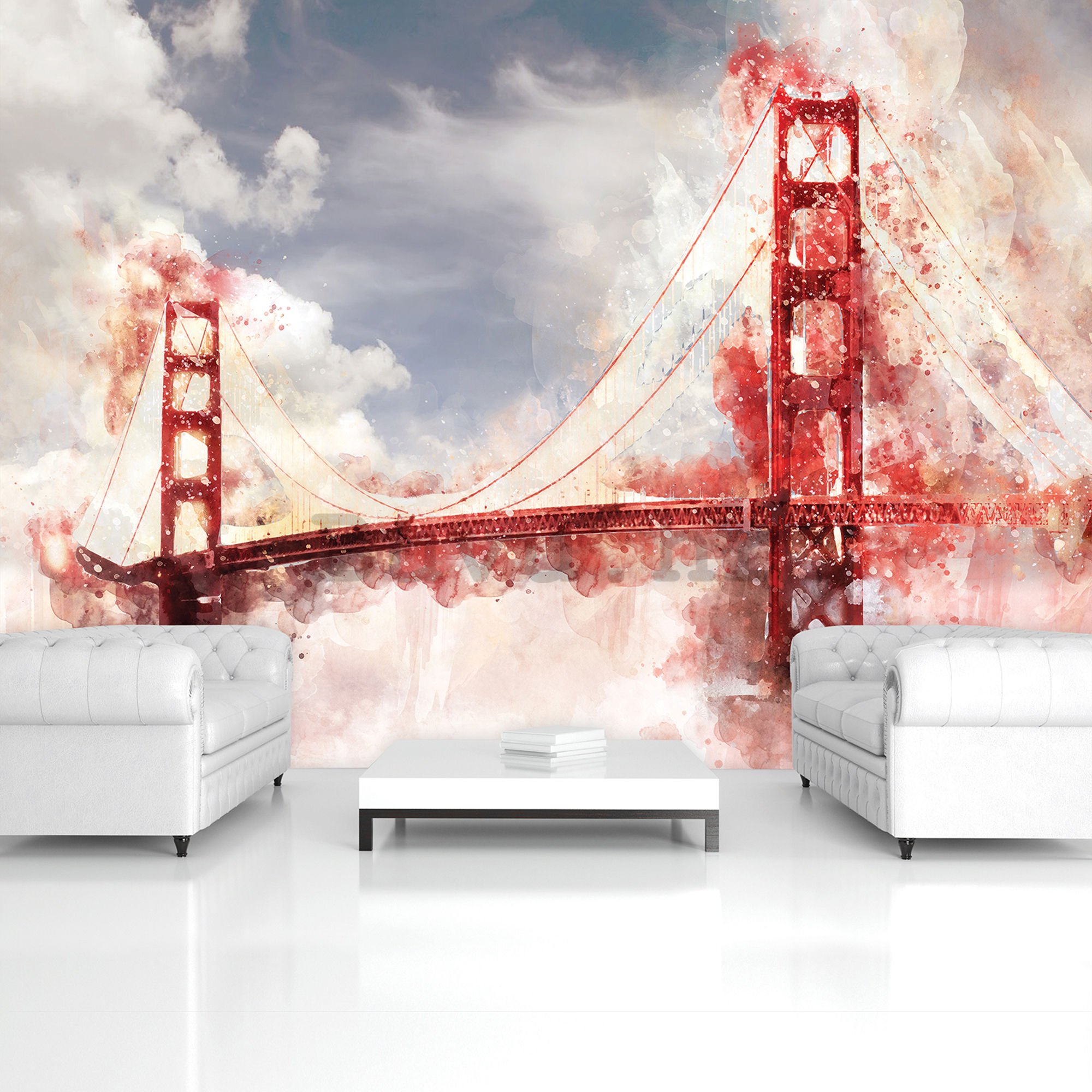 Vlies foto tapeta: Golden Gate Bridge (oslikana) - 184x254 cm