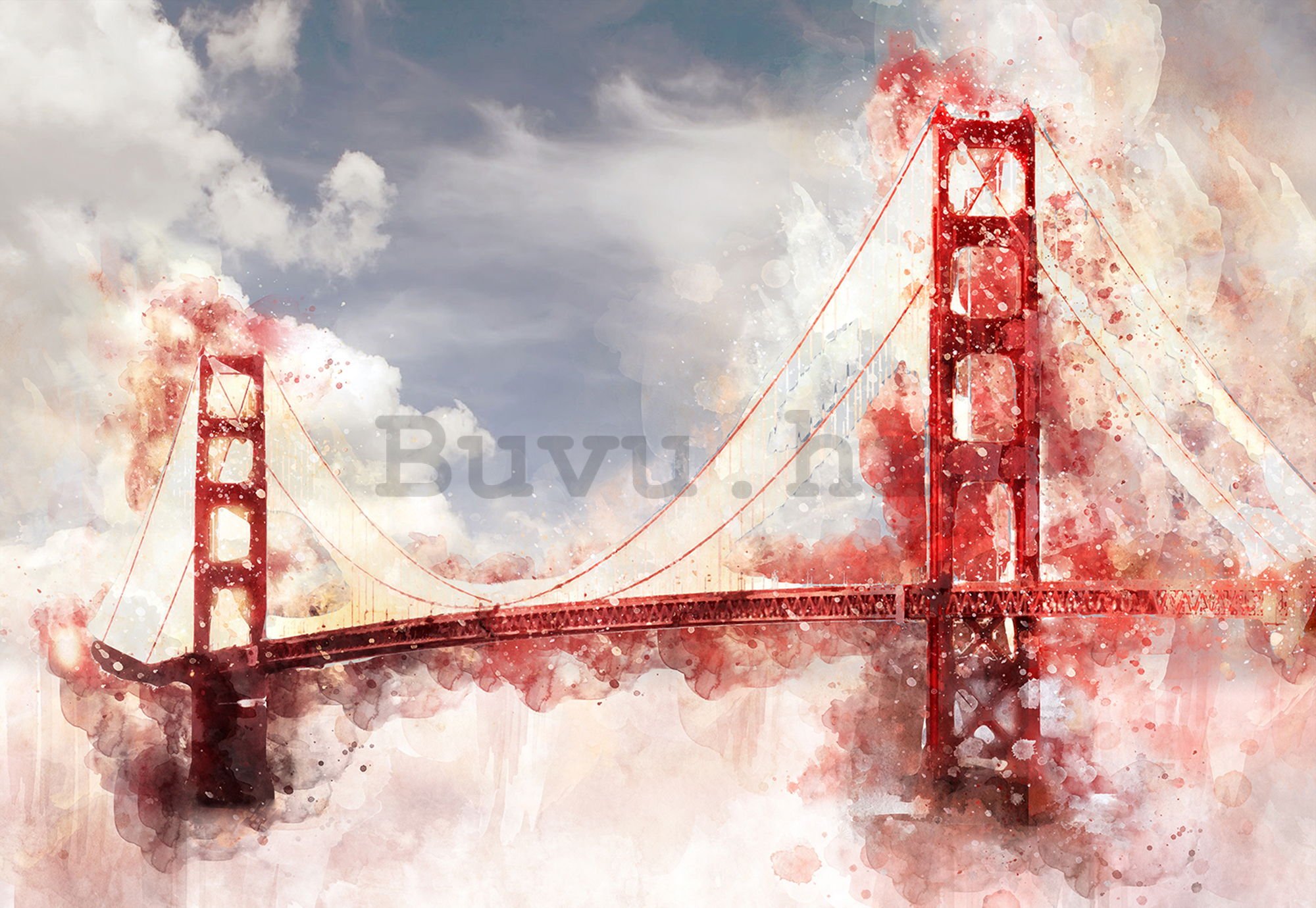 Vlies foto tapeta: Golden Gate Bridge (oslikana) - 184x254 cm