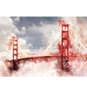 Vlies foto tapeta: Golden Gate Bridge (oslikana) - 254x368 cm