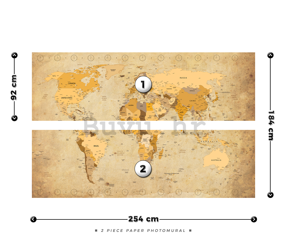 Foto tapeta: Karta svijeta (Vintage) - 184x254 cm