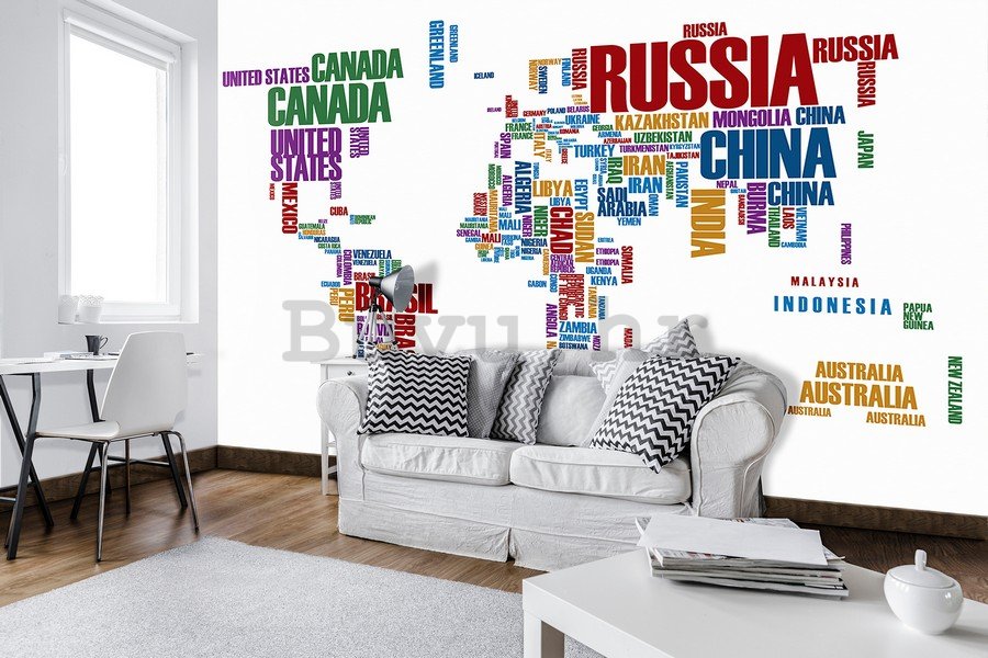 Foto tapeta: Karta svijeta (nazivi država) - 184x254 cm