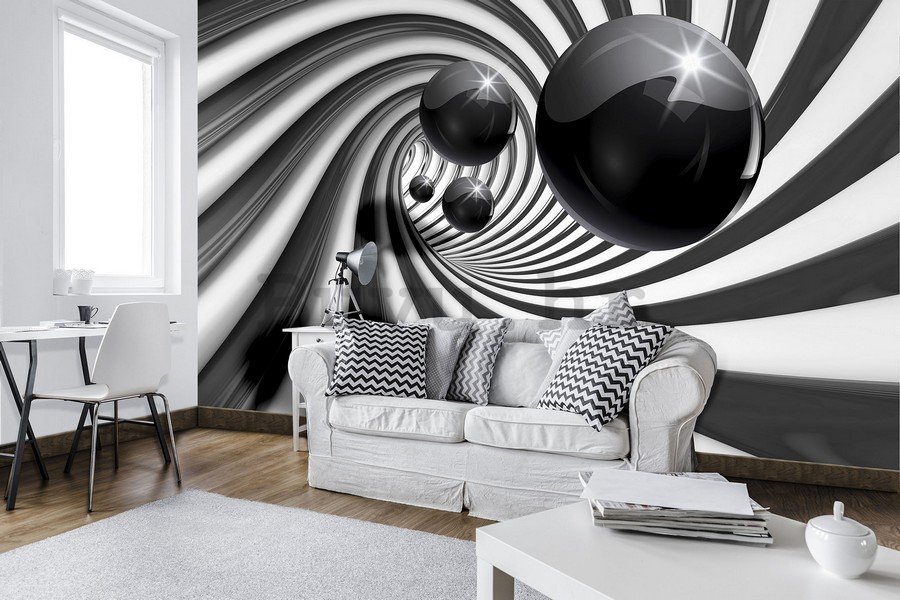 Foto tapeta Vlies: Crne kuglice i spirala - 184x254 cm