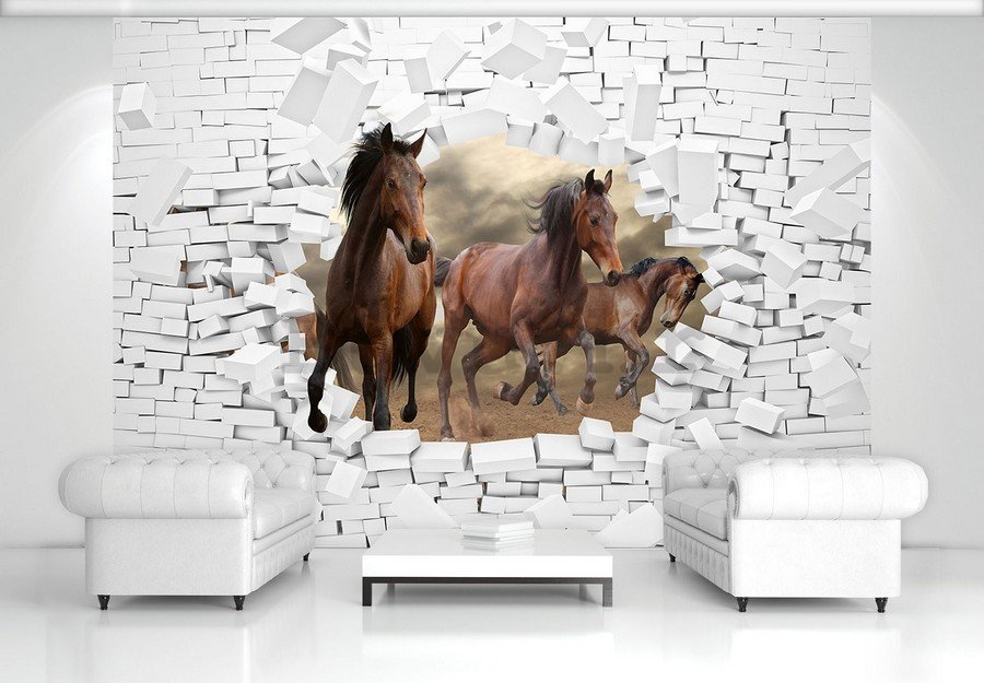 Foto tapeta Vlies: Konji u zidu - 184x254 cm