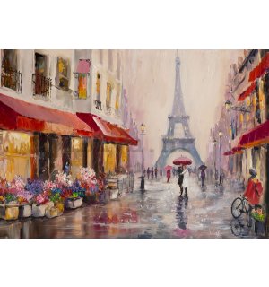 Foto tapeta Vlies: Uličica do Eiffelovog tornja (slikana) - 254x368 cm