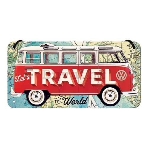 Metalna viseća tabla: VW Bulli (Let's Travel The World) - 10x20 cm