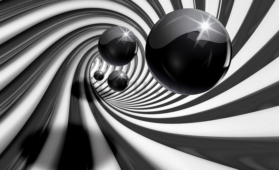 Foto tapeta: Crne kuglice i spirala - 184x254 cm