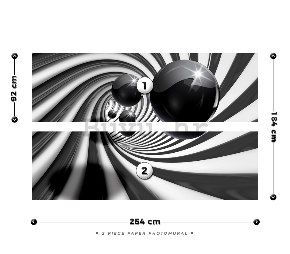 Foto tapeta: Crne kuglice i spirala - 184x254 cm