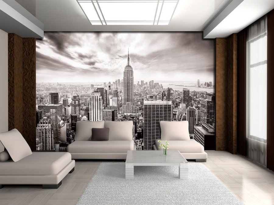 Foto tapeta Vlies: Pogled na New York (crno-bijela) - 184x254 cm