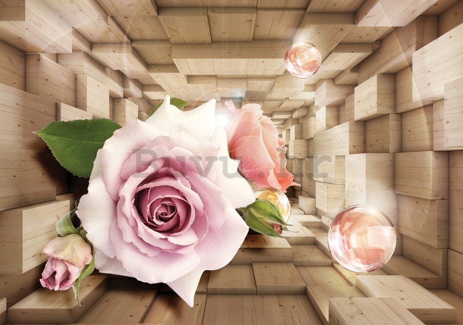 Slika na platnu: Drveni tunel i ruže - 75x100 cm