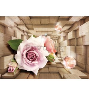 Slika na platnu: Drveni tunel i ruže - 75x100 cm