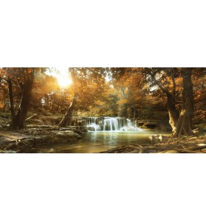 Slika na platnu: Vodopadi u šumi (1) - 145x45 cm