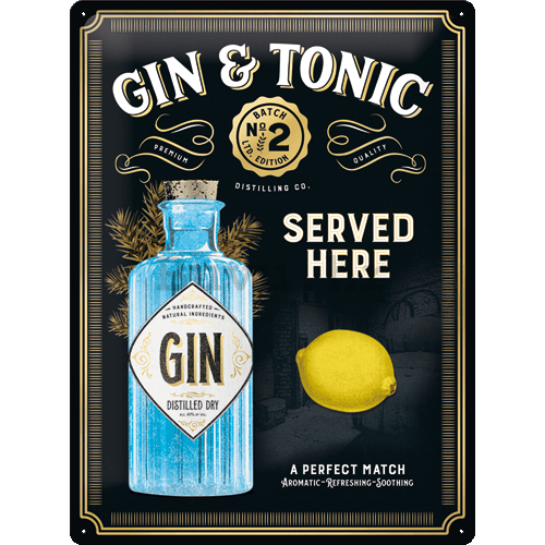 Metalna tabla: Gin & Tonic Served Here (Special Edition) - 40x30 cm