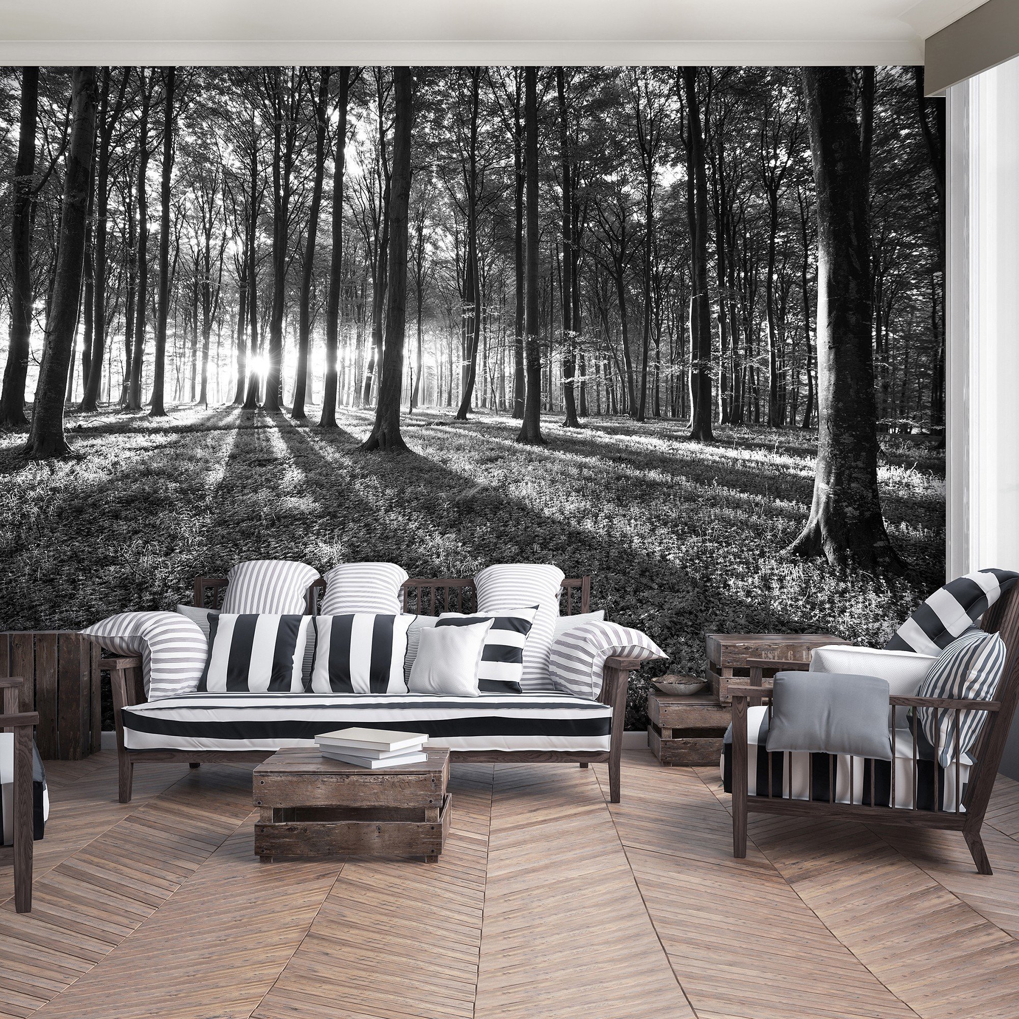 Vlies foto tapeta: Crno-bijela šuma (1) - 416x254 cm