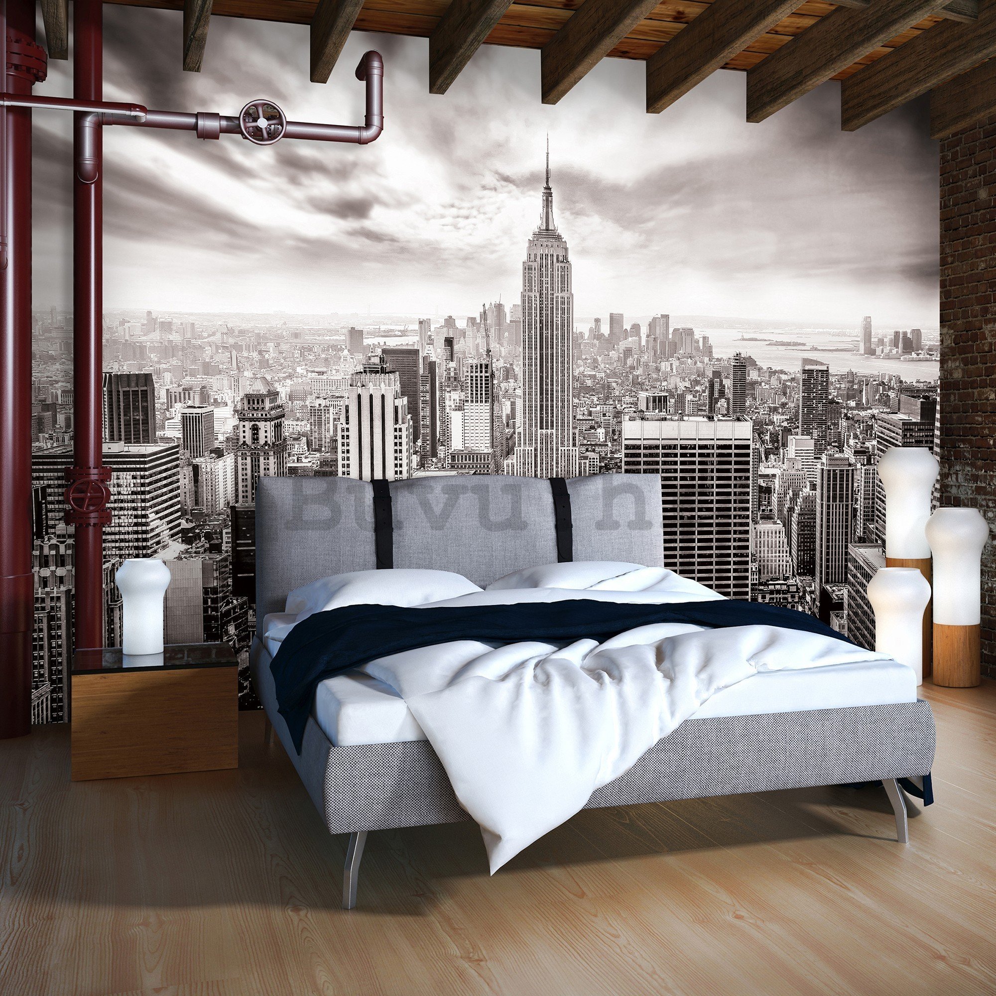 Vlies foto tapeta: Pogled na New York (crno-bijela) - 416x254 cm