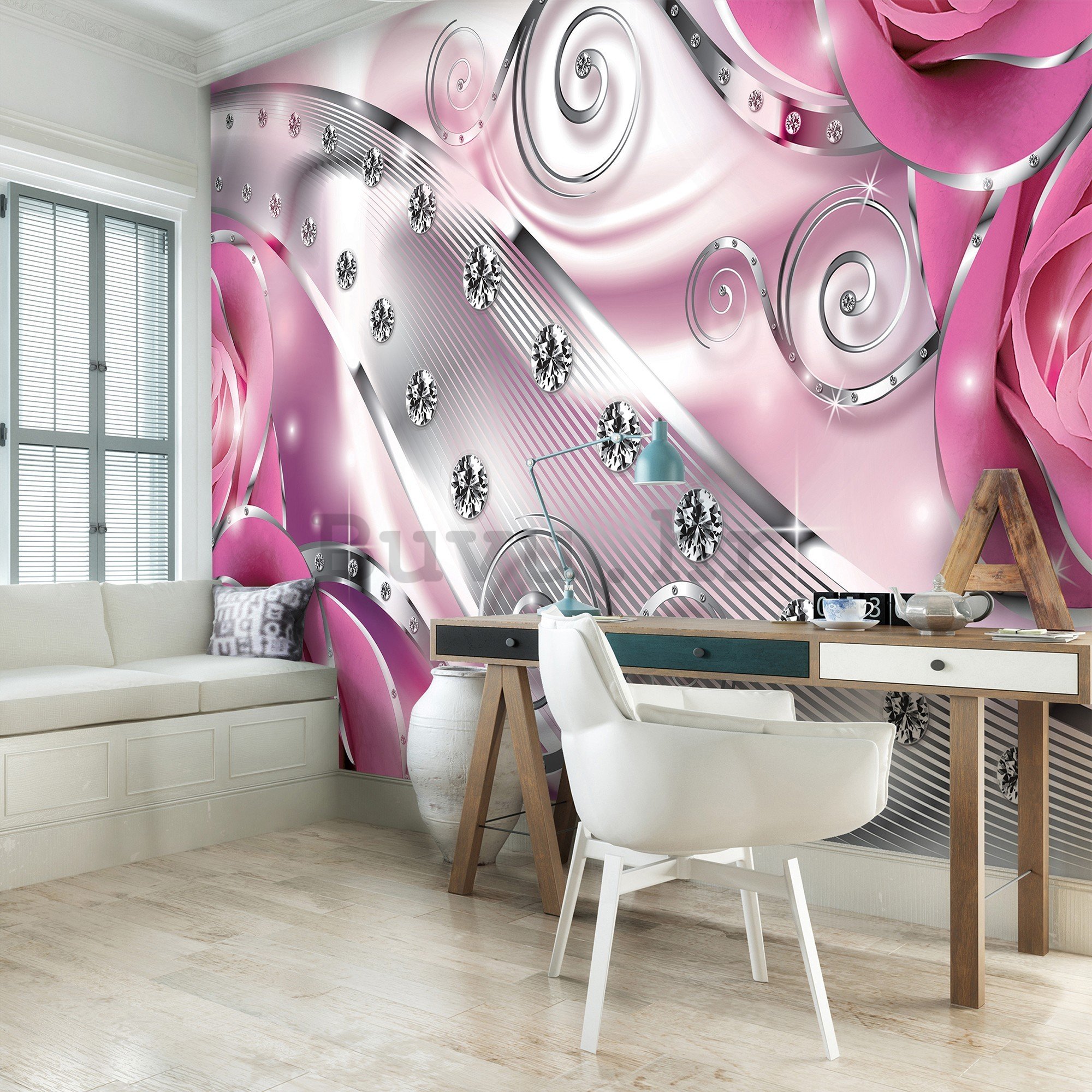 Vlies foto tapeta: Luksuzna apstrakcija (ružičasta) - 416x254 cm