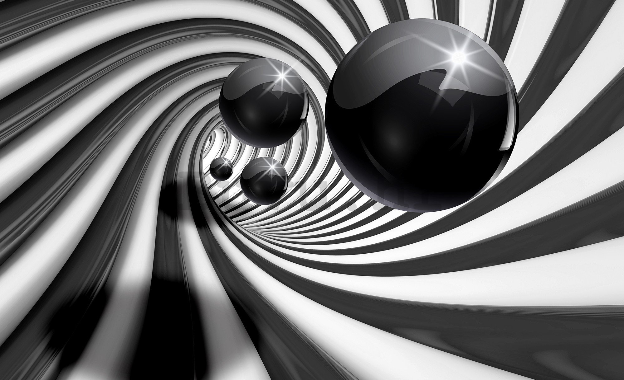 Vlies foto tapeta: Crne kuglice i spirala - 416x254 cm
