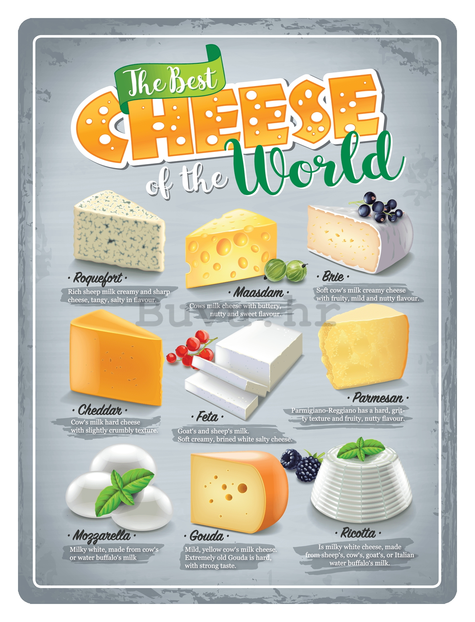 Metalna tabla: The Best Cheese of the World - 30x40 cm