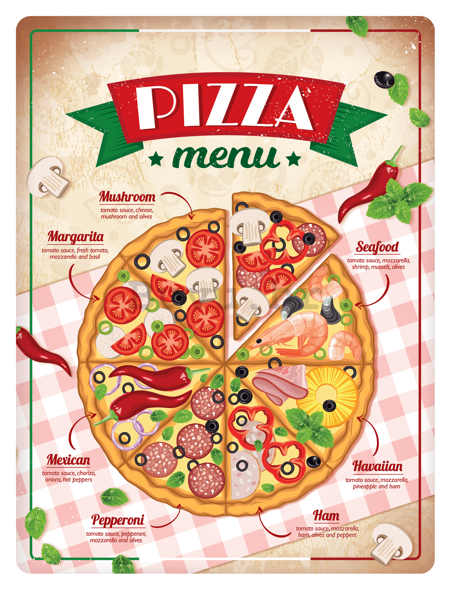 Metalna tabla: Pizza menu - 30x40 cm