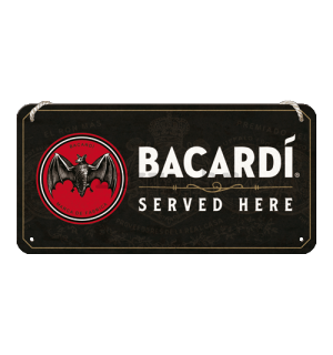 Metalna viseća tabla: Bacardi Served Here- 20x10 cm