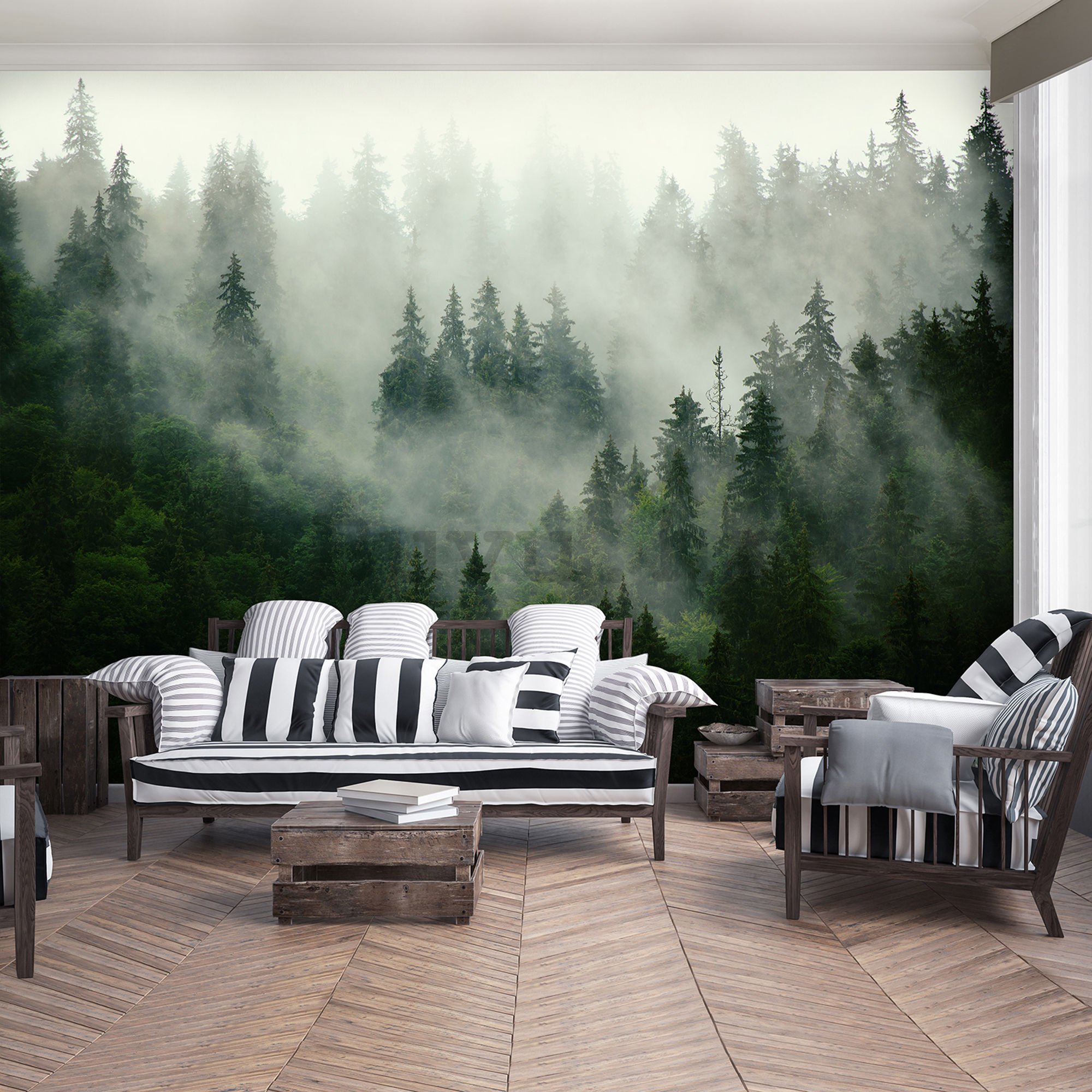 Vlies foto tapeta: Magla iznad šume (1) - 416x254 cm