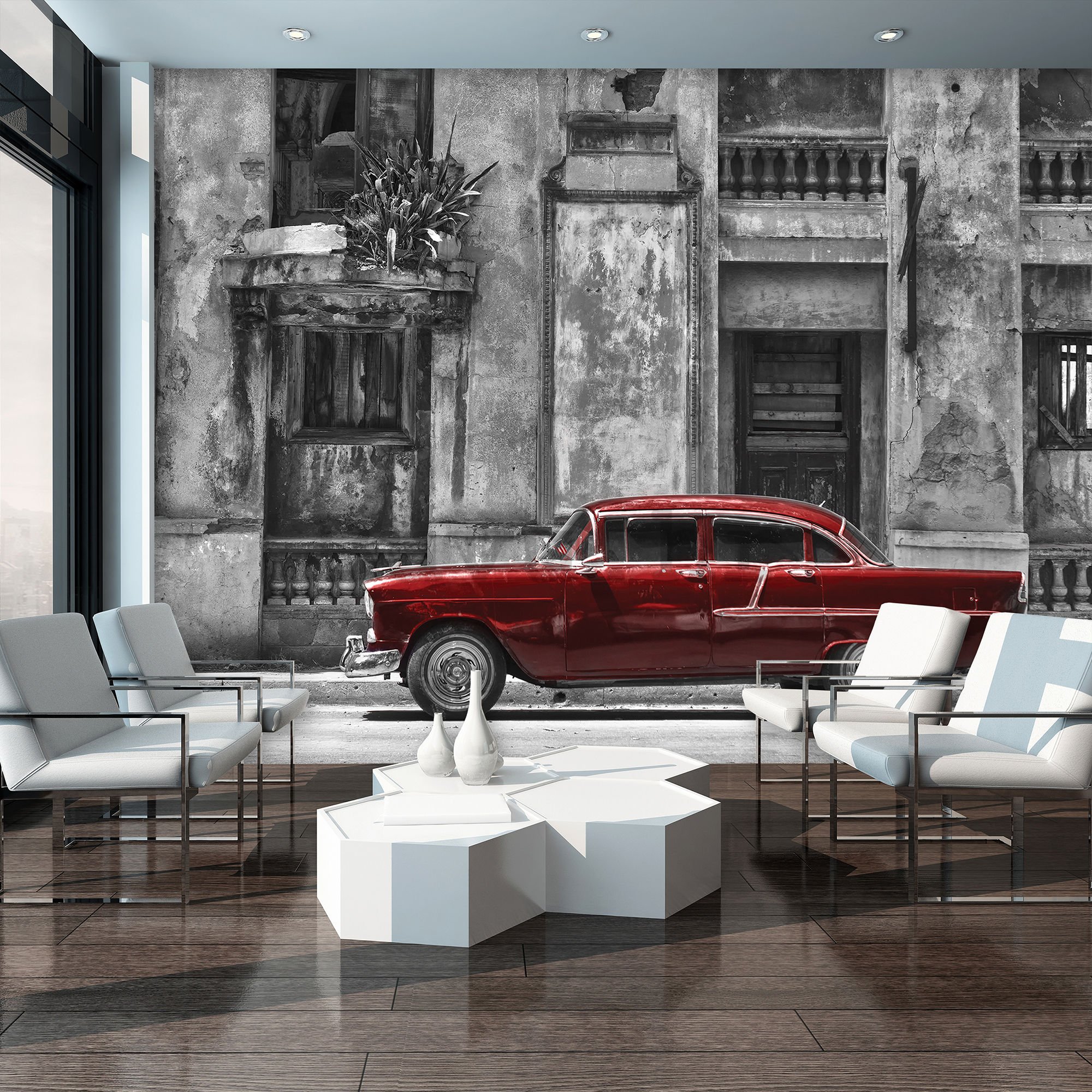 Foto tapeta: Kubanski ulični crveni automobil - 184x254 cm