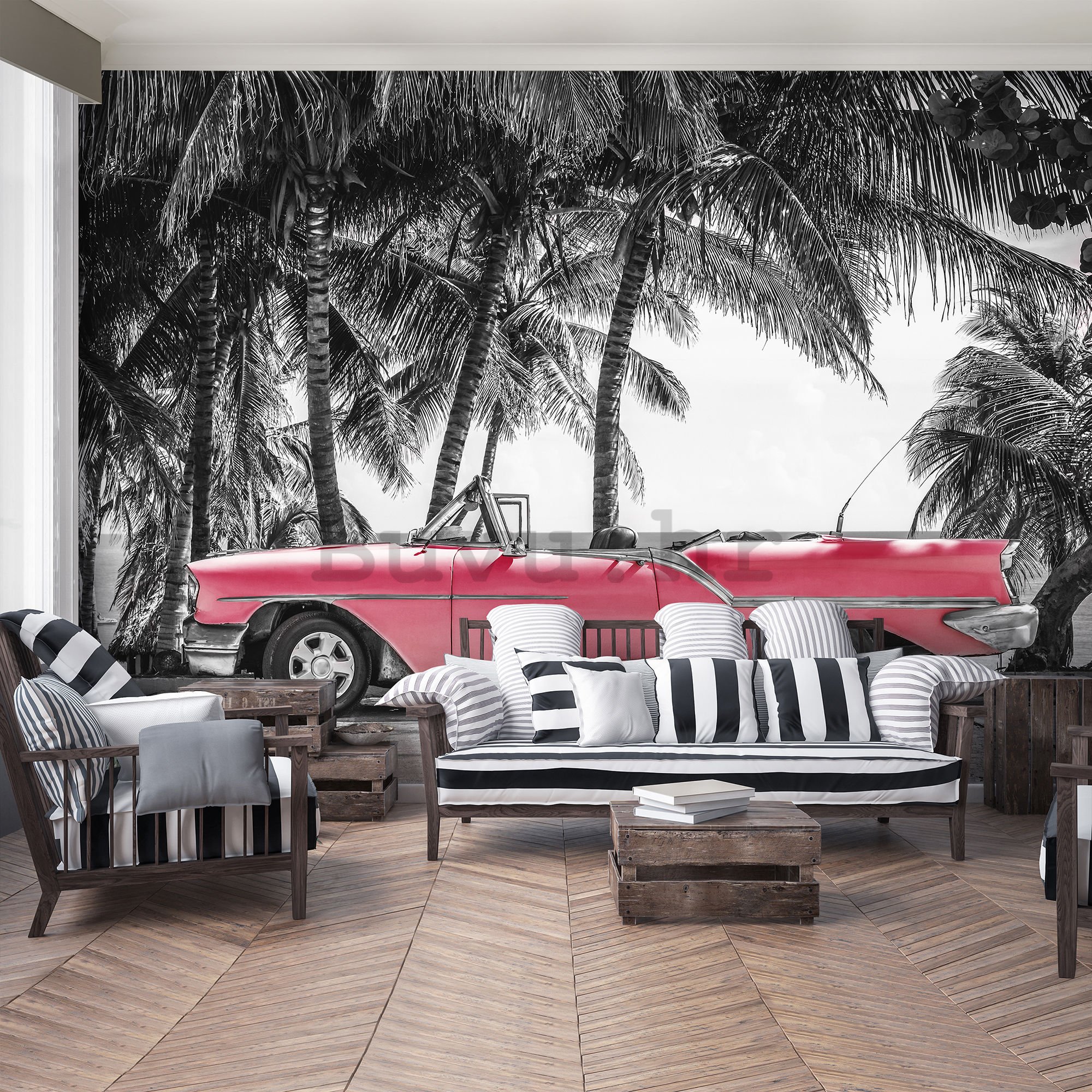 Vlies foto tapeta: Kuba crveni automobil - 254x368 cm