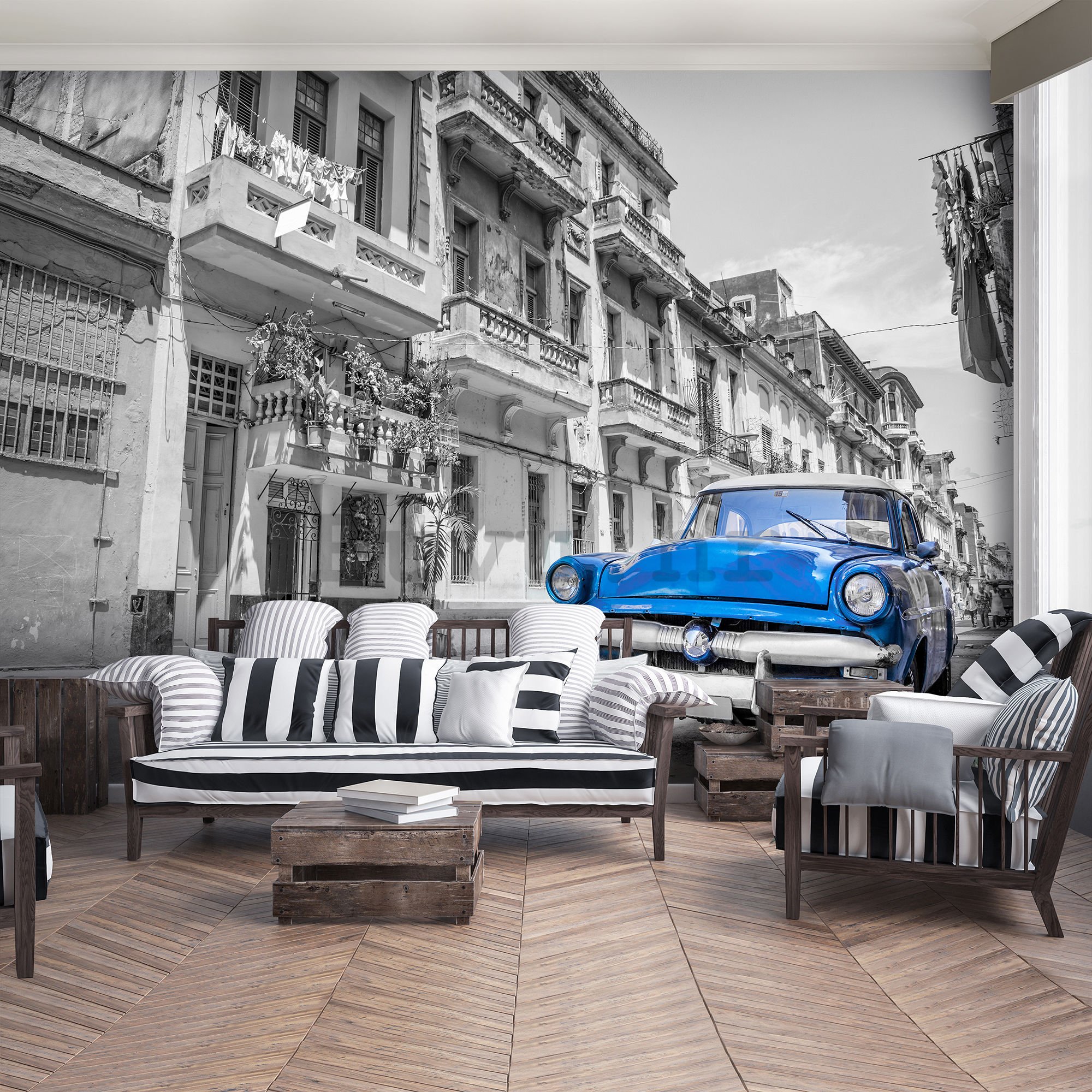 Vlies foto tapeta: Havanski plavi automobil - 416x254 cm