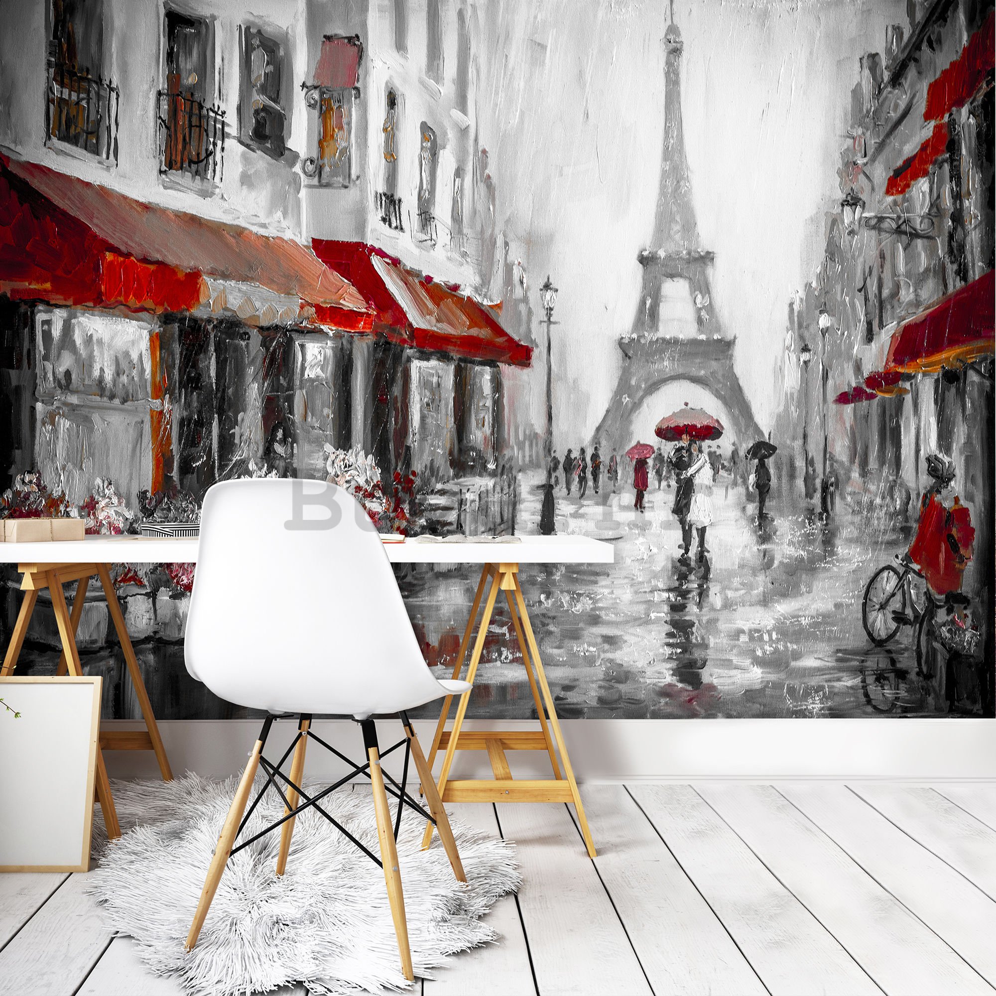 Foto tapeta: Kišno vrijeme u blizini Eiffelovog tornja - 184x254 cm